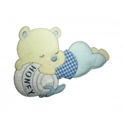 Teddy Bear with Honey Jar Iron-on Patch - Light Blue